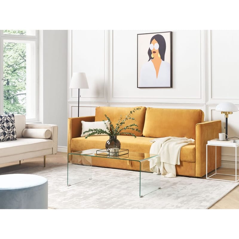 Eksjo 3-seters Sovesofa 146x203 cm med Oppbevaring i Fløyel - Gul - Møbler - Sofaer - Sovesofaer - 3 seters sovesofa