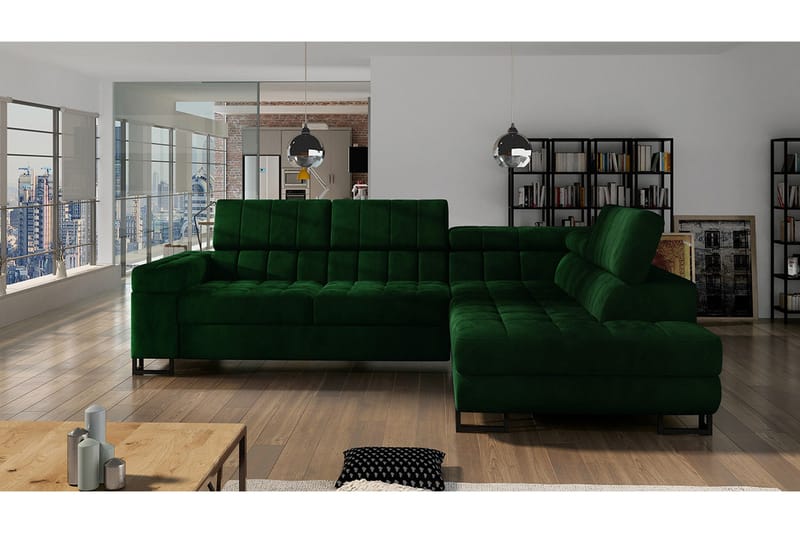 Elkind Hjørnesofa Høyre - Mørkegrønn - Møbler - Sofaer - Sovesofaer - Langsgående sovesofa