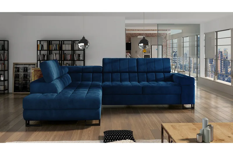 Elkind Hjørnesofa Venstre - Mørkeblå - Møbler - Sofaer - Sovesofaer - Langsgående sovesofa