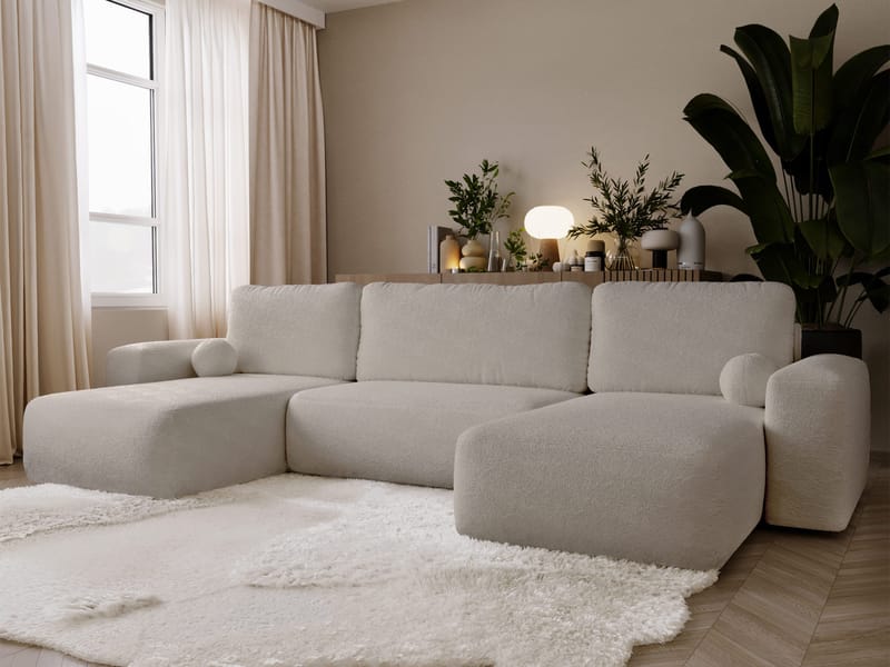 Elvior 5-seters U-formet sovesofa med dobbeltdivan - beige - Møbler - Sofaer - Sovesofaer - Hjørnesovesofa