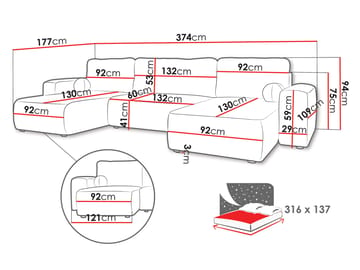 Elvior 5-seters U-formet sovesofa med dobbeltdivan - beige - Møbler - Sofaer - Sovesofaer - Hjørnesovesofa