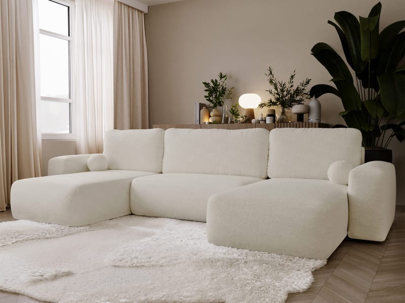 Elvior 5-seters U-formet sovesofa med dobbeltdivan - hvit - Møbler - Sofaer - Sovesofaer - Hjørnesovesofa