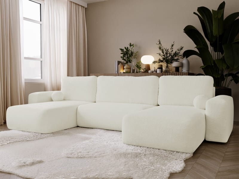 Elvior 5-seters U-formet sovesofa med dobbeltdivan - hvit - Møbler - Sofaer - Sovesofaer - Hjørnesovesofa