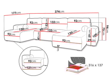 Elvior 5-seters U-formet sovesofa med dobbeltdivan - hvit - Møbler - Sofaer - Sovesofaer - Hjørnesovesofa