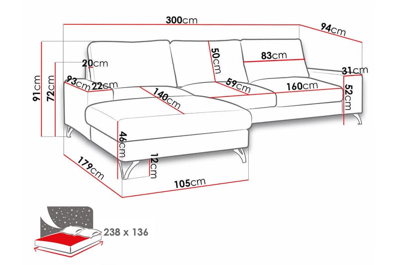 Emet Sovesofa med Divan 3-seter - Lys brun - Møbler - Sofaer - Sovesofaer - Langsgående sovesofa