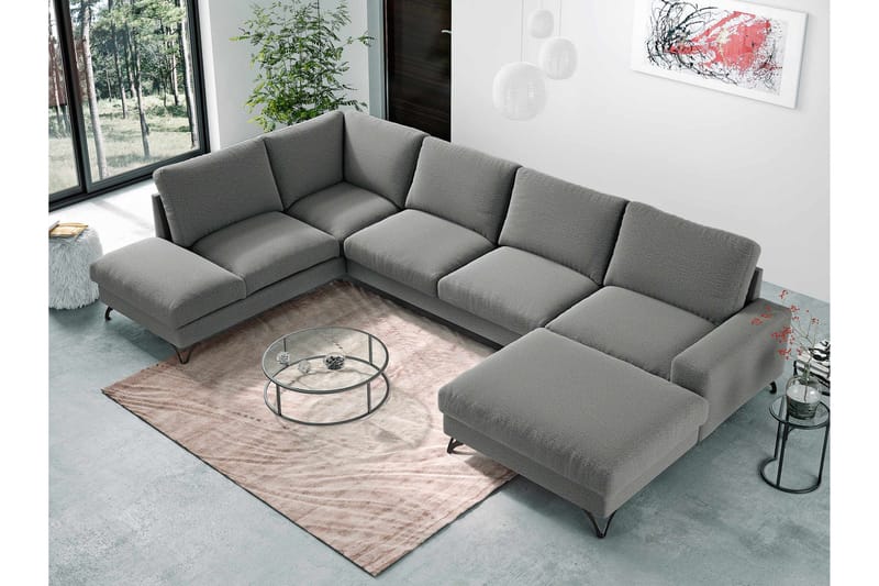 Emet Sovesofa med Divan og Sjeselong 5-seter - Beige - Møbler - Sofaer - Sovesofaer - Langsgående sovesofa