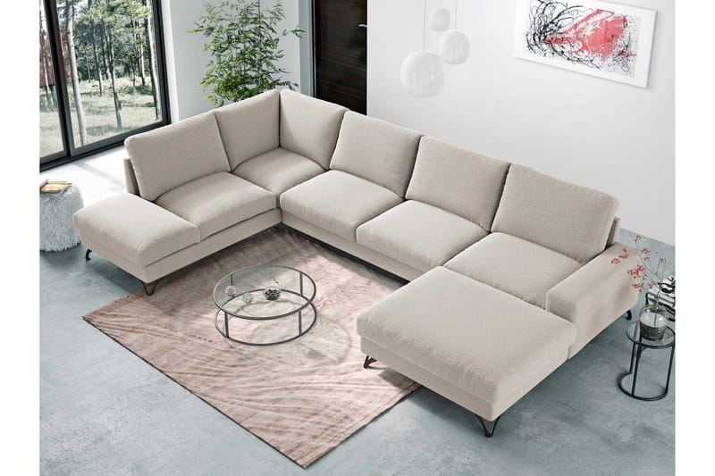 Emet Sovesofa med Divan og Sjeselong 5-seter - Gul - Møbler - Sofaer - Sovesofaer - Langsgående sovesofa
