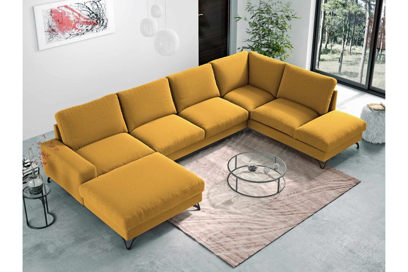 Emet Sovesofa med Divan og Sjeselong 5-seter - Gul - Møbler - Sofaer - Sovesofaer - Langsgående sovesofa