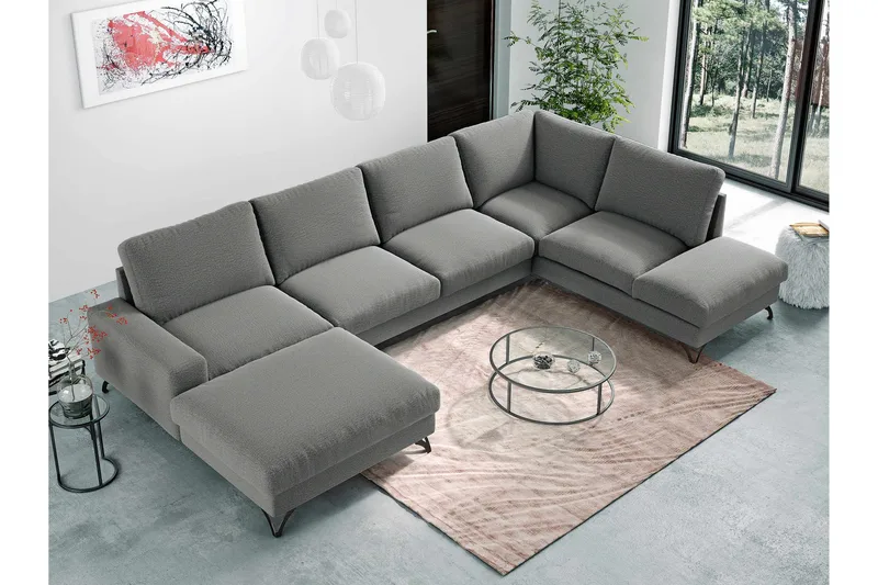 Emet Sovesofa med Divan og Sjeselong 5-seter - Hvit - Møbler - Sofaer - Sovesofaer - Langsgående sovesofa