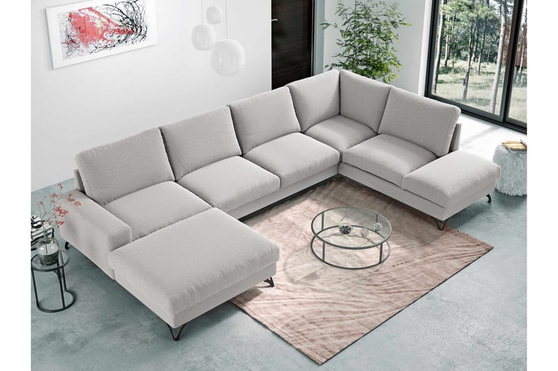 Emet Sovesofa med Divan og Sjeselong 5-seter - Hvit - Møbler - Sofaer - Sovesofaer - Langsgående sovesofa