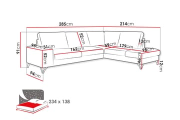 Emet Sovesofa med Sjeselong 4-seter - Grå - Møbler - Sofaer - Sovesofaer - Langsgående sovesofa