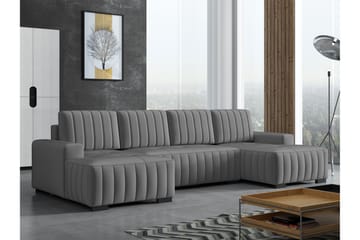 Esher Sovesofa med Dobbel Sjeselong 4-seter i Plysj - Mørkegrå - Møbler - Sofaer - Sovesofaer - U sovesofa