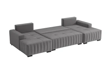 Esher Sovesofa med Dobbel Sjeselong 4-seter i Plysj - Beige - Møbler - Sofaer - Sovesofaer - U sovesofa
