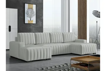 Esher Sovesofa med Dobbel Sjeselong 4-seter i Plysj - Grå - Møbler - Sofaer - Sovesofaer - U sovesofa