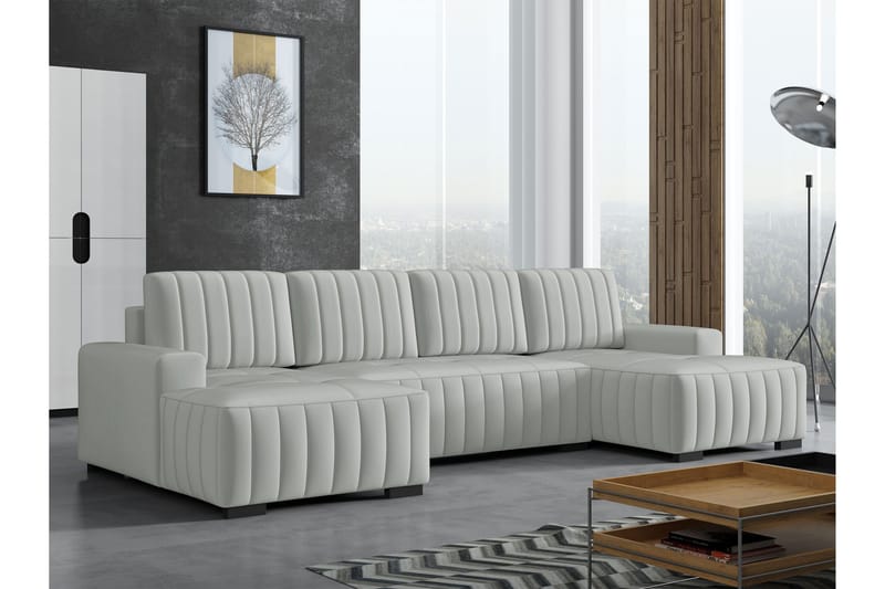 Esher Sovesofa med Dobbel Sjeselong 4-seter i Plysj - Grå - Møbler - Sofaer - Sovesofaer - U sovesofa