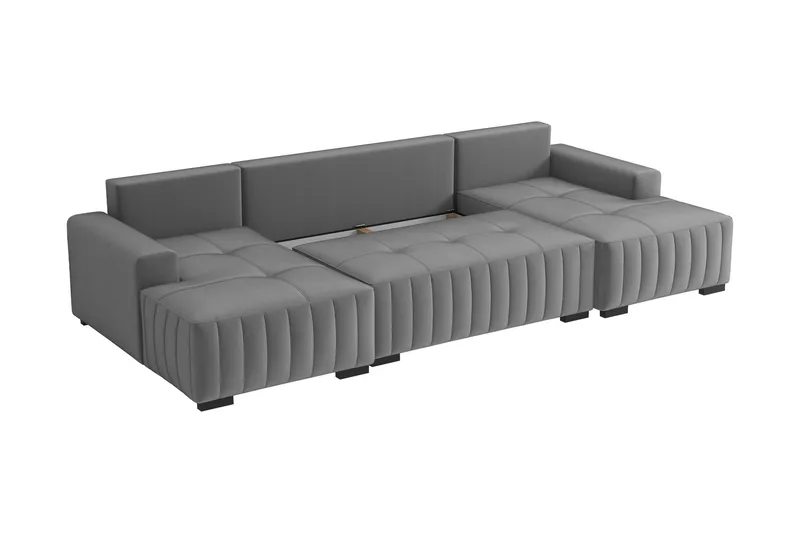 Esher Sovesofa med Dobbel Sjeselong 4-seter i Plysj - Beige - Møbler - Sofaer - Sovesofaer - U sovesofa