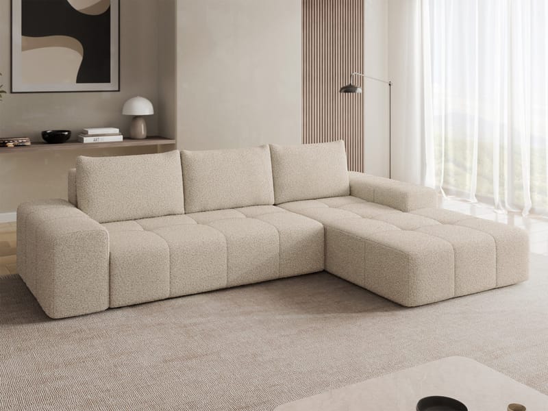 Falor 3-seters sovesofa med divan, høyrevendt - Beige - Møbler - Sofaer - Sovesofaer - Hjørnesovesofa