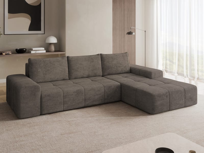 Falor 3-seters sovesofa med divan, høyrevendt - brun - Møbler - Sofaer - Sovesofaer - Hjørnesovesofa