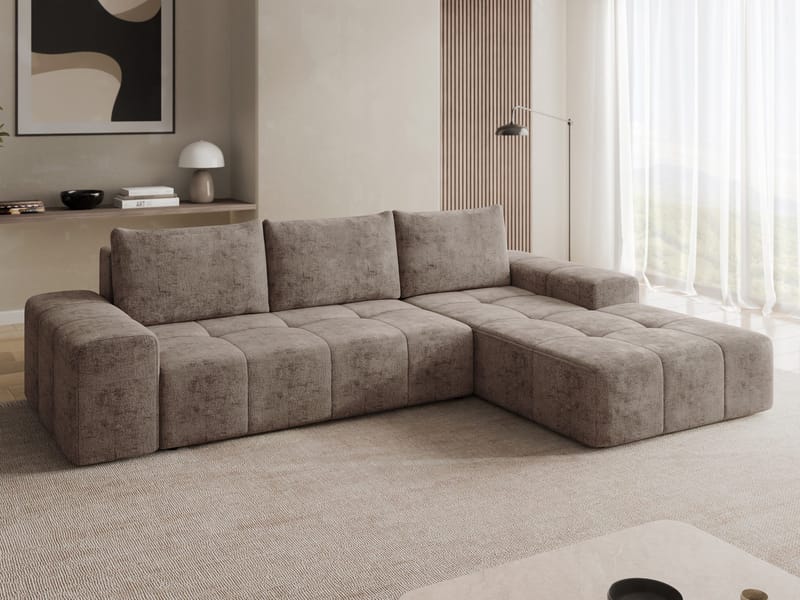 Falor 3-seters sovesofa med divan, høyrevendt - brun - Møbler - Sofaer - Sovesofaer - Hjørnesovesofa