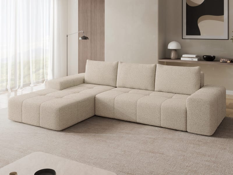 Falor 3-seters sovesofa med divan, venstrevendt - Beige - Møbler - Sofaer - Sovesofaer - Hjørnesovesofa