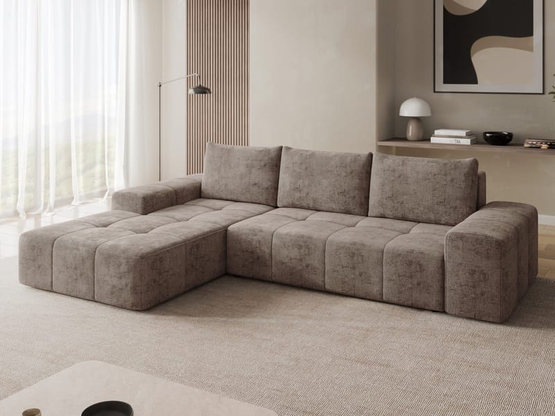 Falor 3-seters sovesofa med divan, venstrevendt - brun - Møbler - Sofaer - Sovesofaer - Hjørnesovesofa
