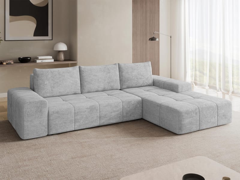 Falor 3-seters sovesofa med sjeselong høyre og oppbevaring - Grå - Møbler - Sofaer - Sovesofaer - Hjørnesovesofa