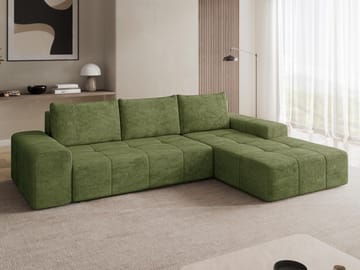 Falor 3-seters sovesofa med sjeselong høyre og oppbevaring - Grønn - Møbler - Sofaer - Sovesofaer - Hjørnesovesofa