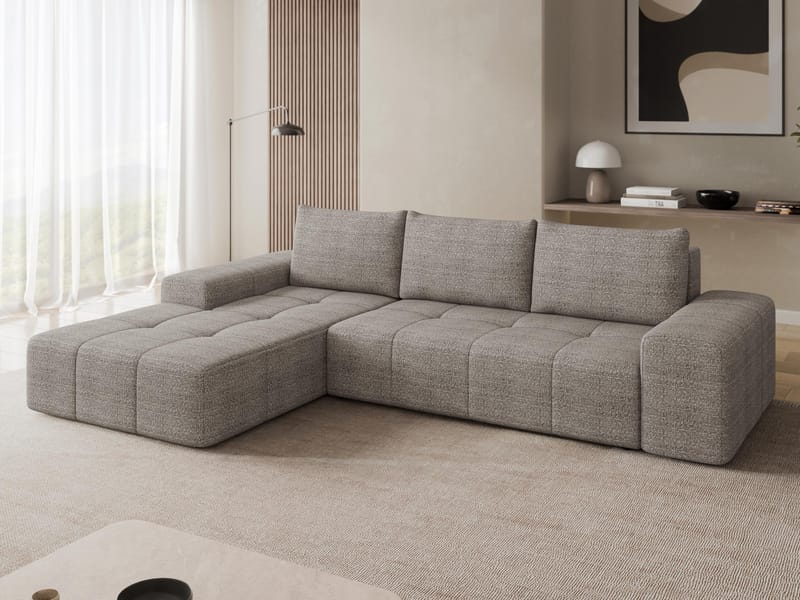 Falor 3-seters sovesofa med sjeselong venstre og oppbevaring - Mørk beige - Møbler - Sofaer - Sovesofaer - Hjørnesovesofa