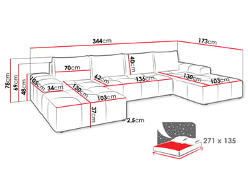 Falor 5-seters U-formet sovesofa - blå - Møbler - Sofaer - Sovesofaer - Hjørnesovesofa