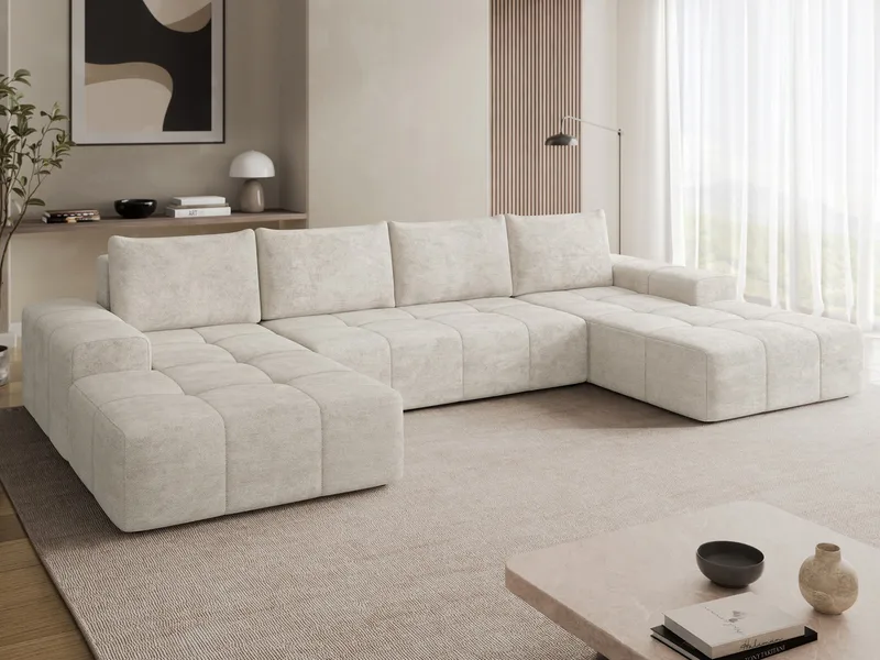 Falor 5-seters U-formet sovesofa - Lys beige - Møbler - Sofaer - Sovesofaer - Hjørnesovesofa