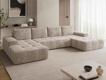 Falor 5-seters U-formet sovesofa med oppbevaring - Beige - M øbler - Sofaer - Sovesofaer - Hjørnesovesofa