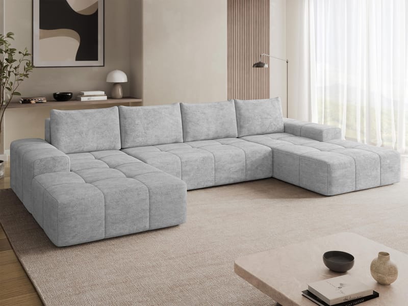 Falor 5-seters U-formet sovesofa med oppbevaring - Grå - Møbler - Sofaer - Sovesofaer - Hjørnesovesofa