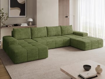 Falor 5-seters U-formet sovesofa med oppbevaring - Grønn - Møbler - Sofaer - Sovesofaer - Hjørnesovesofa