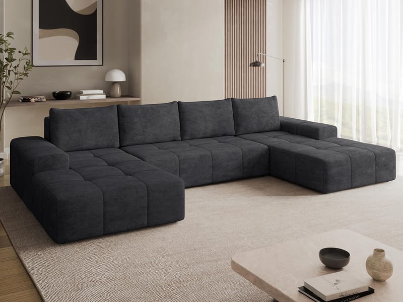 Falor 5-seters U-formet sovesofa med oppbevaring - Svart - Møbler - Sofaer - Sovesofaer - Hjørnesovesofa
