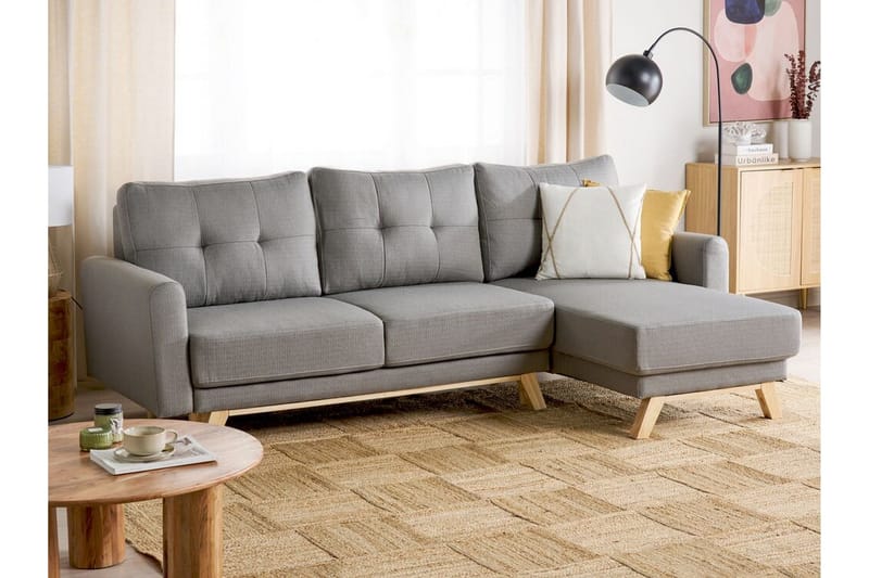 Faustin Hjørnesovesofa 3-seter - Grå/Lyst tre - Møbler - Sofaer - Sovesofaer - Hjørnesovesofa