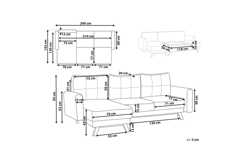 Faustin Hjørnesovesofa 3-seter - Hvit/Lyst tre - Møbler - Sofaer - Sovesofaer - Hjørnesovesofa