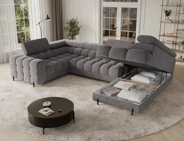 Fectory 6-seters Bubblig hjørnesovesofa med sjeselong og oppbevaring Høyre - Aura 04 - Møbler - Sofaer - Sovesofaer - Hjørnesovesofa