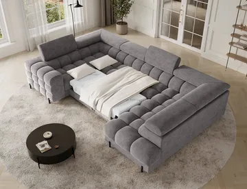 Fectory 6-seters Bubblig hjørnesovesofa med sjeselong og oppbevaring Høyre - Aura 04 - Møbler - Sofaer - Sovesofaer - Hjørnesovesofa