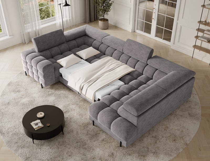 Fectory 6-seters Bubblig hjørnesovesofa med sjeselong og oppbevaring Høyre - Aura 04 - Møbler - Sofaer - Sovesofaer - Hjørnesovesofa
