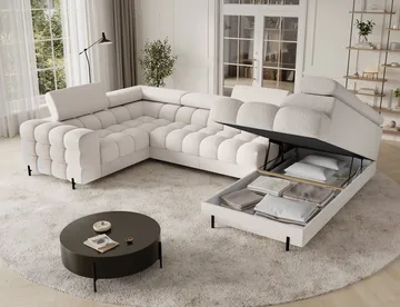 Fectory 6-seters Bubblig hjørnesovesofa med sjeselong og oppbevaring Høyre - Baffix 20 - Møbler - Sofaer - Sovesofaer - Hjørnesovesofa