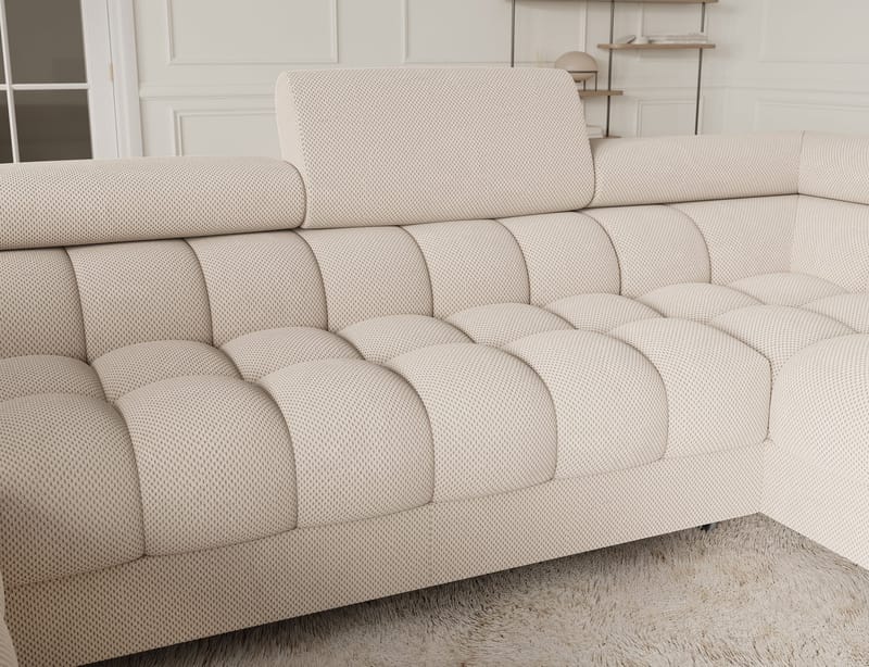 Fectory 6-seters Bubblig hjørnesovesofa med sjeselong og oppbevaring Høyre - Calmora 18 - Møbler - Sofaer - Sovesofaer - Hjørnesovesofa