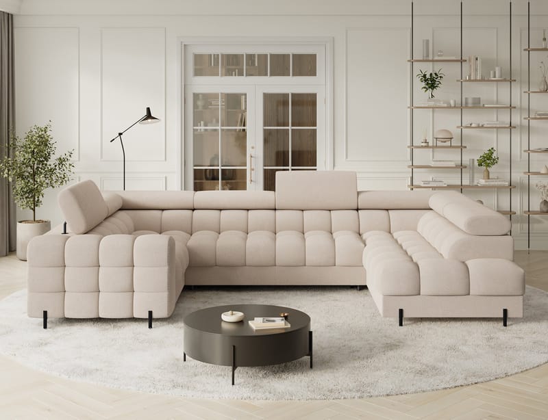 Fectory 6-seters Bubblig hjørnesovesofa med sjeselong og oppbevaring Høyre - Calmora 18 - Møbler - Sofaer - Sovesofaer - Hjørnesovesofa