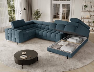 Fectory 6-seters Bubblig hjørnesovesofa med sjeselong og oppbevaring Høyre - Jaffray 40 - Møbler - Sofaer - Sovesofaer - Hjørnesovesofa