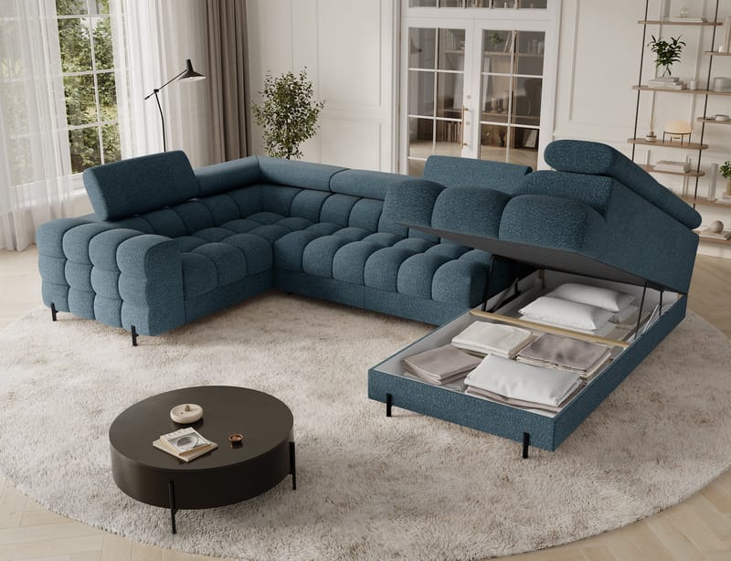 Fectory 6-seters Bubblig hjørnesovesofa med sjeselong og oppbevaring Høyre - Jaffray 40 - Møbler - Sofaer - Sovesofaer - Hjørnesovesofa