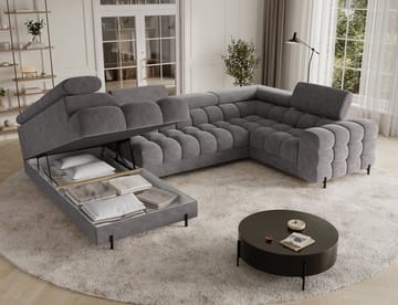 Fectory 6-seters Bubblig hjørnesovesofa med sjeselong og oppbevaring Venstre - Aura 04 - Møbler - Sofaer - Sovesofaer - Hjørnesovesofa