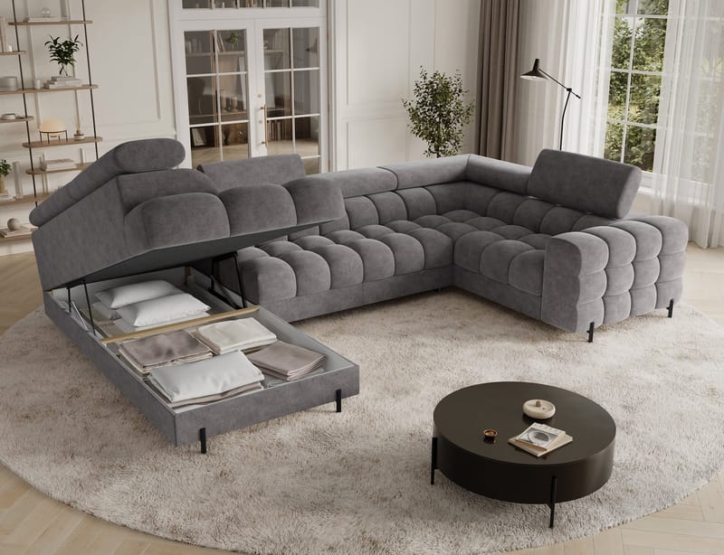 Fectory 6-seters Bubblig hjørnesovesofa med sjeselong og oppbevaring Venstre - Aura 04 - Møbler - Sofaer - Sovesofaer - Hjørnesovesofa