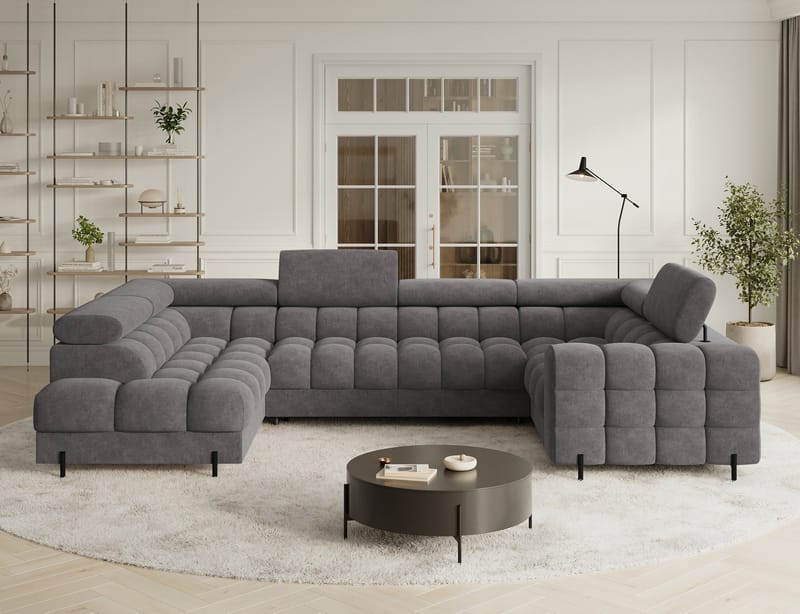 Fectory 6-seters Bubblig hjørnesovesofa med sjeselong og oppbevaring Venstre - Aura 04 - Møbler - Sofaer - Sovesofaer - Hjørnesovesofa