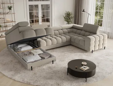 Fectory 6-seters Bubblig hjørnesovesofa med sjeselong og oppbevaring Venstre - Aura 18 - Møbler - Sofaer - Sovesofaer - Hjørnesovesofa
