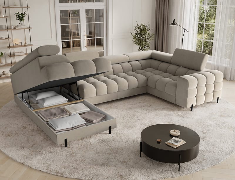Fectory 6-seters Bubblig hjørnesovesofa med sjeselong og oppbevaring Venstre - Aura 18 - Møbler - Sofaer - Sovesofaer - Hjørnesovesofa