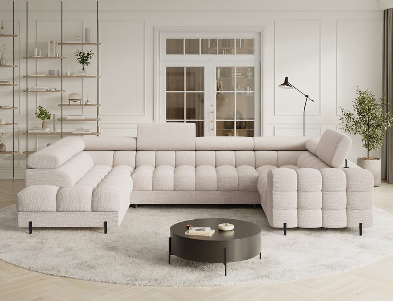 Fectory 6-seters Bubblig hjørnesovesofa med sjeselong og oppbevaring Venstre - Baffix 20 - Møbler - Sofaer - Sovesofaer - Hjørnesovesofa